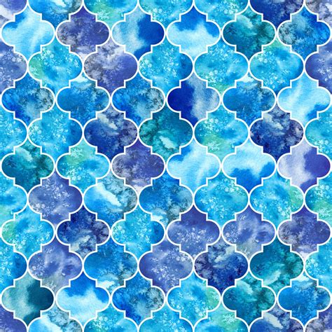 Premium Photo Big Seamless Pattern Watercolor Moroccan Marbled Blue