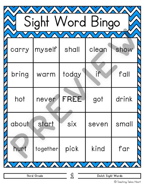 Sight Words Bingo Kindergarten