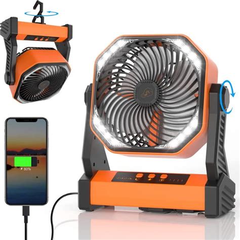 20000mah Camping Fan With Led Light Rechargeable Battery Powered