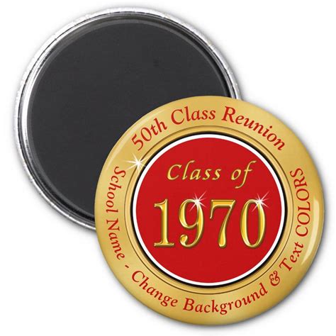 Red And Gold 50th High School Reunion Ts Magnet In 2021