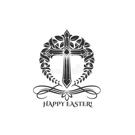 Easter Day Vector Cross In Laurel Icon Stock Vector Illustration Of