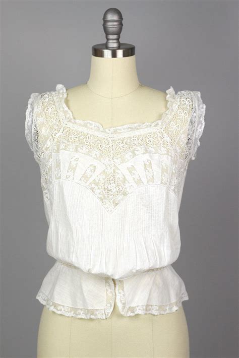 Victorian Antique Entirely Handmade White Lace Corset Cover Blouse