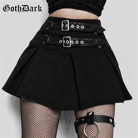 Goth Dark Sexy Gothic Mini Skirts Black Grunge Punk Style Pleated High Waist Women Skirt With