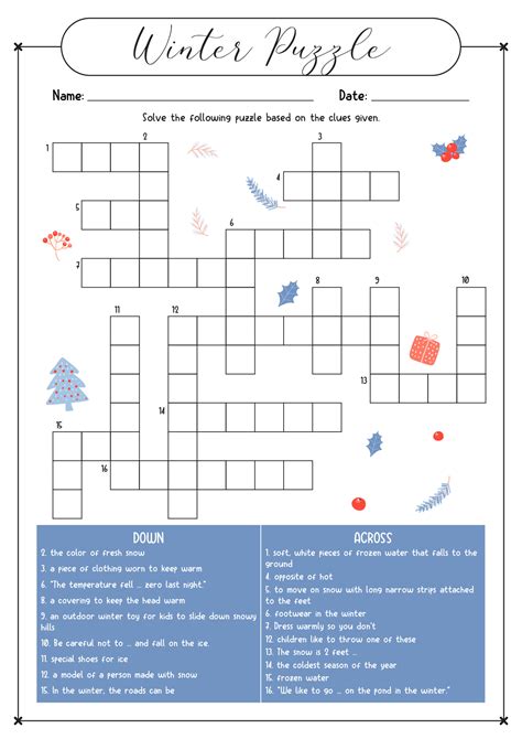 Winter Crossword Puzzle Printable