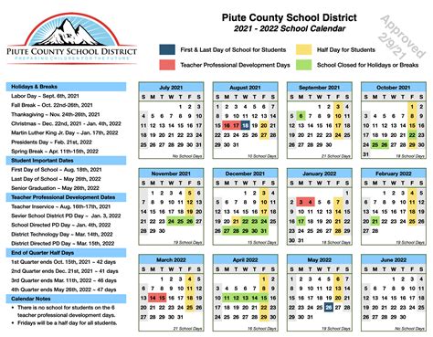 School District Calendars Piute County School District