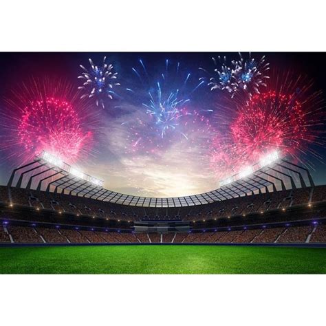 Sport Photography Background Red Blue Fireworks Football Field Backdrops