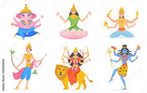 Indian Gods Vector Set Different Hindu Gods And Goddesses For India