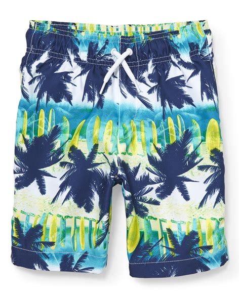 Boys Surf Palm Tree Print Swim Trunks