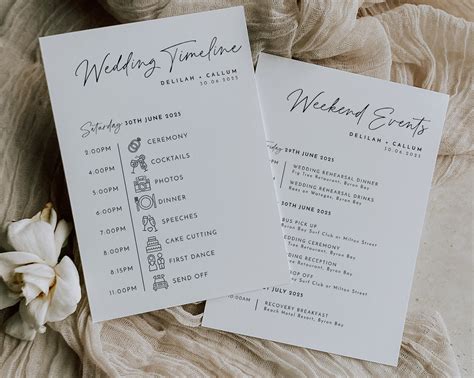 Wedding Timeline Template Wedding Itinerary Order Of Events Etsy Uk