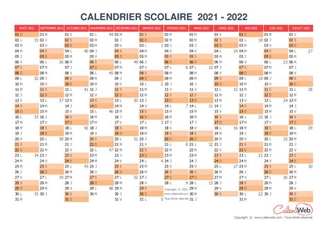 Calendrier Scolaire Annuel 2021 2022 Version Vierge Calenweb Com Aria Art