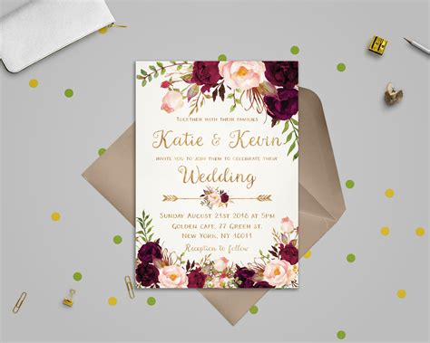 floral wedding invitation template wedding invitation etsy