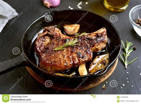 Fried Pork Steak In Frying Pan Stock Photo Image Of Lunch Cutlet