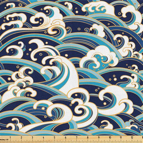 Ambesonne Nautical Fabric By The Yard Traditional Oriental Style Ocean