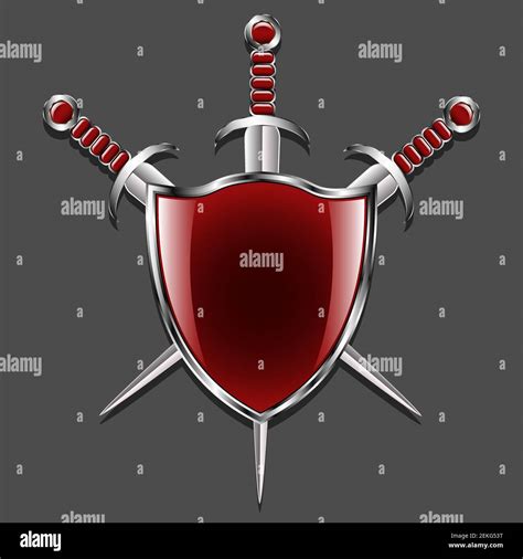 Shield With Swords Metal Shield And Three Swords Red Field And