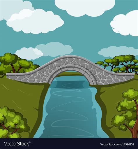 Stone Bridge Over River Royalty Free Vector Image
