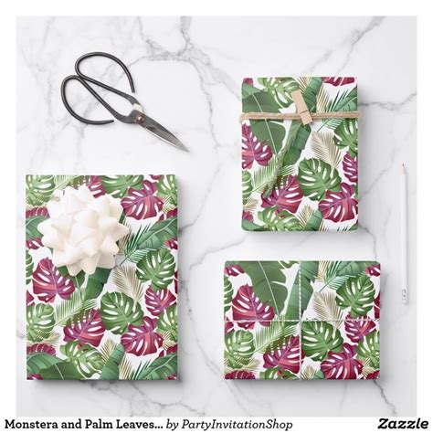 Monstera And Palm Leaves Tropical Wrapping Paper Sheets Zazzle