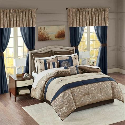 And no one will it is present in full size, queen, king, and twin. 24pc Navy Blue & Brown Embroidered Comforter Set, Sheets ...