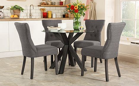 Gallery of gray wood dining table. Hatton Round Grey Wood and Glass Dining Table with 4 Bewley Slate Fabric Chairs | Furniture Choice