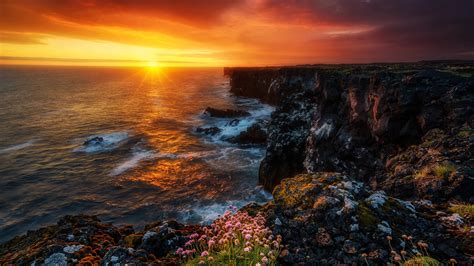 Images Iceland Sea Cliff Nature Scenery Sunrises And 1920x1080