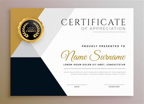 Free Vector Professional Certificate Of Appreciation Golden Template