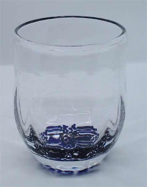 Hand Blown Glass Drinking Glasses Blue And Clear Etsy