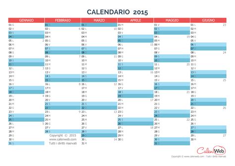 Calendario Semestrale Anno 2015 Versione Vergine