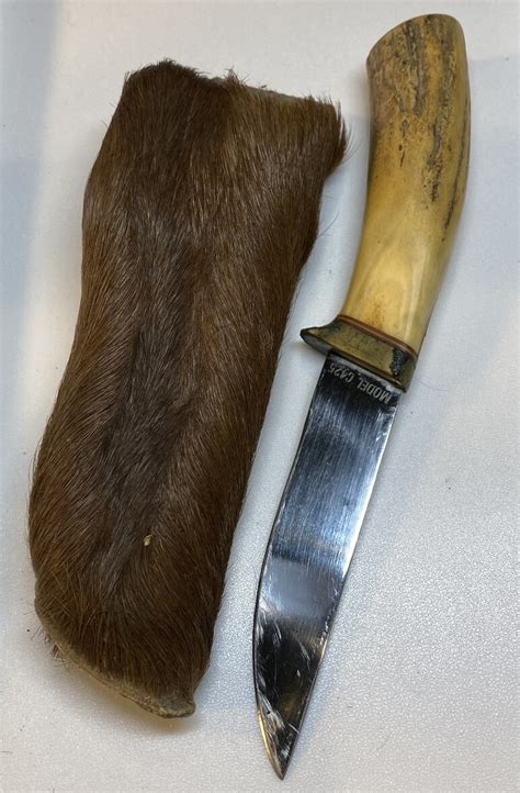 Rare Gerber Hunting Knife With Deer Horn Handle And Deer Shin Scabbard