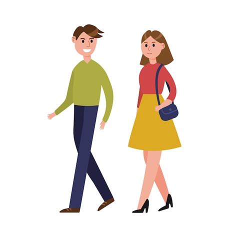 Premium Vector Young Couple Walking Together Cartoon Characters