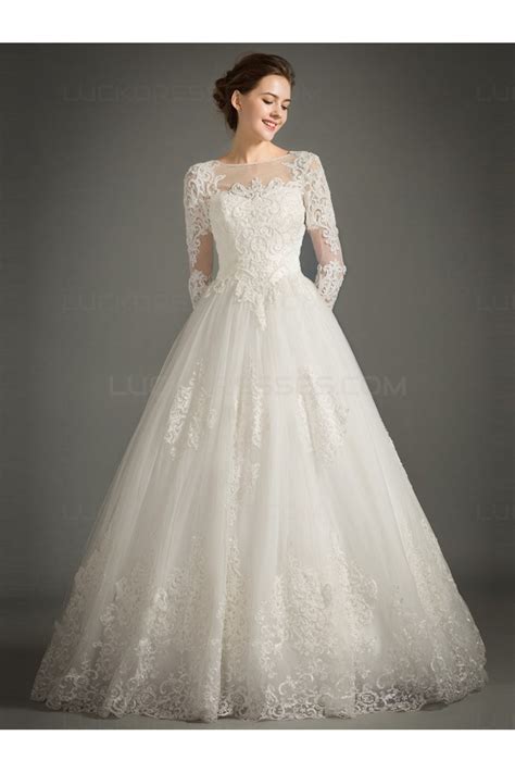 A Line Long Sleeves Lace Wedding Dresses Bridal Gowns 3030157