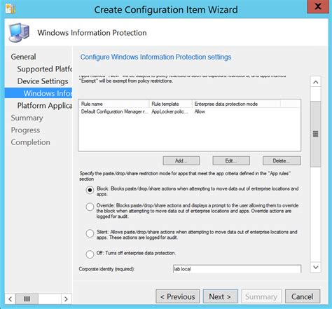 Windows Information Protection Policies In Configuration Manager Lab Geek