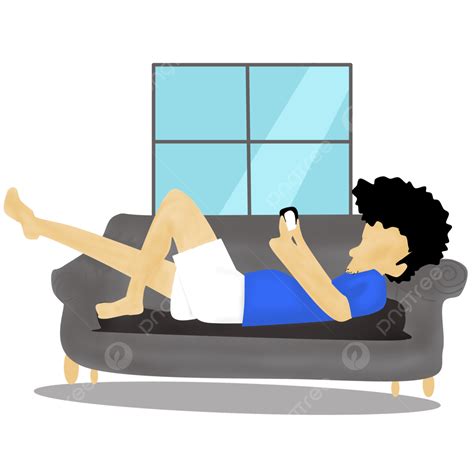 Illustration Of A Lazy Boy Playing Handphone Ilustration Lazy Boy