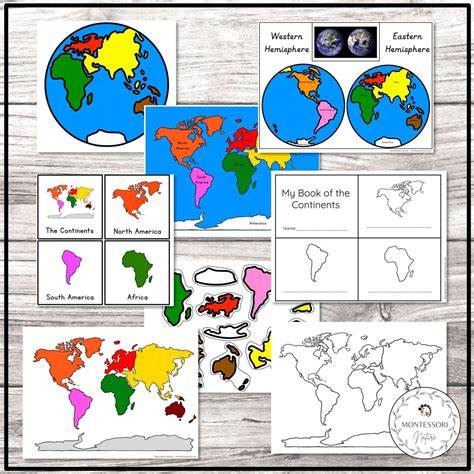 The Continents 3 Part Cards World Maps Blackline Masters Montessori