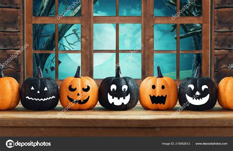 Halloween Background Glitter Pumpkin Characters Decor Wooden Table