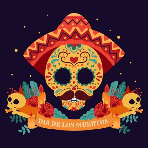 Sugar Skull Day Of The Dead Dia De Los Muertos Banner With Colorful