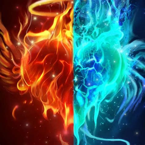 Heart Fire And Ice Fire And Ice Wallpaper Neon Wallpaper Twin Flame Art