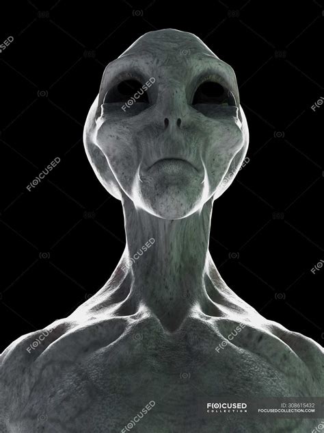 Grey Alien Head On Black Background Digital Illustration — Monster