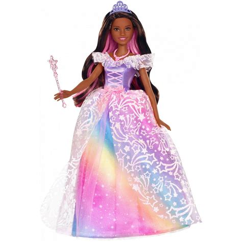Barbie Dreamtopia Royal Ball Princess Doll Brunette Wearing Glittery Rainbow Ball Gown