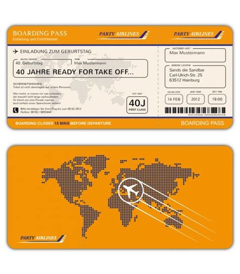 Sie buchen ihre flugtickets sicher und einfach direkt über unsere website. Einladungskarten Flugticket Geburtstag Ticket Einladung Karte Boarding Pass orange | Flugtickets ...