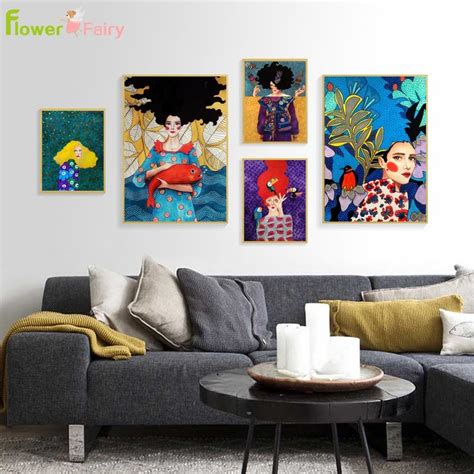 Abstract Peony Flowers Girl Nordic Poster Feather Wall Art Canvas