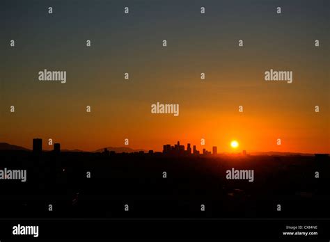 Sunrise Of Downtown Los Angeles Skyline Stock Photo Alamy