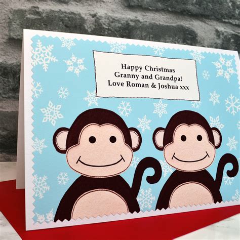 Monkeys Personalised Childrens Christmas Card By Jenny Arnott Cards