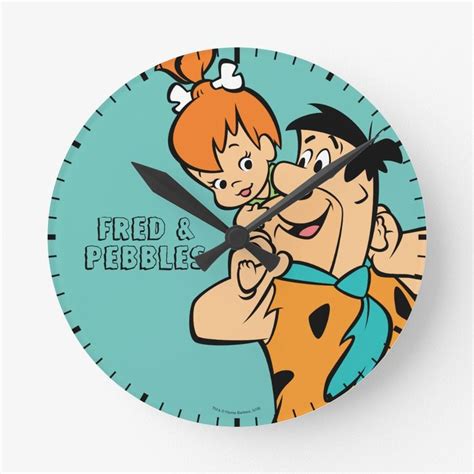 The Flintstones Fred And Pebbles Flintstone Round Clock Zazzle