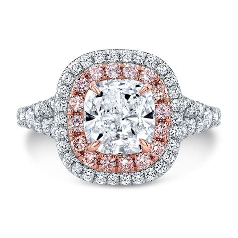 1 86ct cushion cut natural diamond double halo split shank w fancy pink diamonds engagement