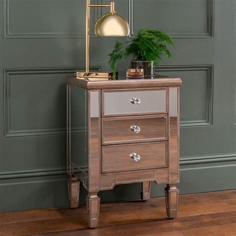 Belfry Three Drawer Mirrored Bedside Table Bedroom Homesdirect365