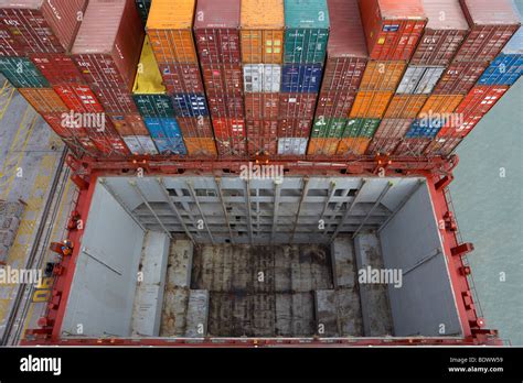 Containers Cargo Bay Container Ship Stock Photo Alamy