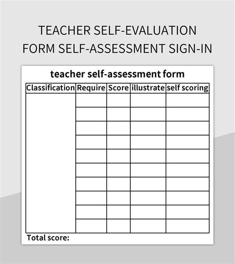 Teacher Self Evaluation Form Self Assessment Sign In Excel Template And