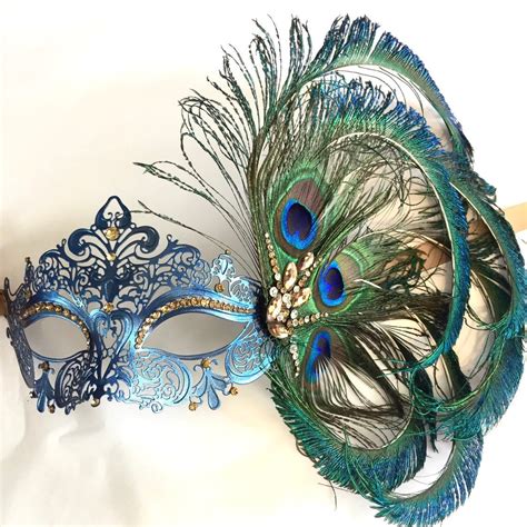 Masquerade Mask Woman Blue Peacock Feather Mask Feather Venetian Mask Masquerade Gala Masks