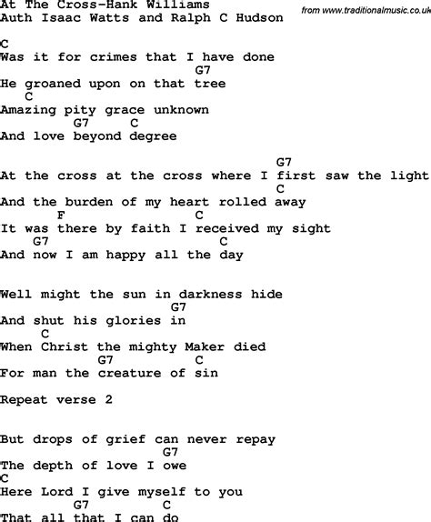 country southern and bluegrass gospel song at the cross hank williams lyrics with chords