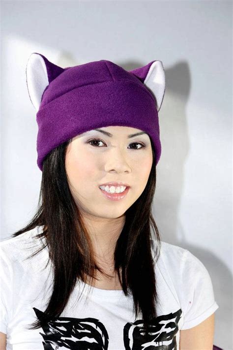 Purple Cat Hat Kitty Cat Ear Hat Purple Fleece Hat Cat Ears Cat
