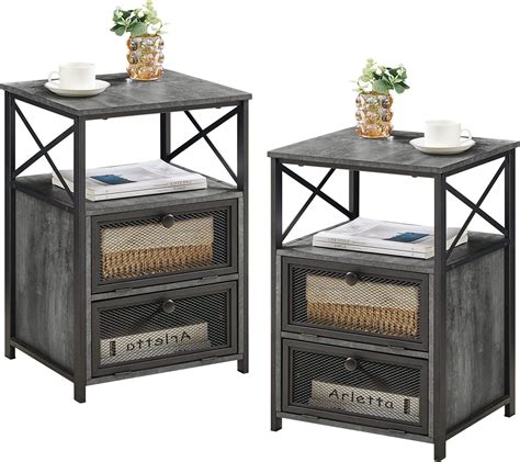 Vecelo Nightstand End Table With Flip Drawer Night Stand